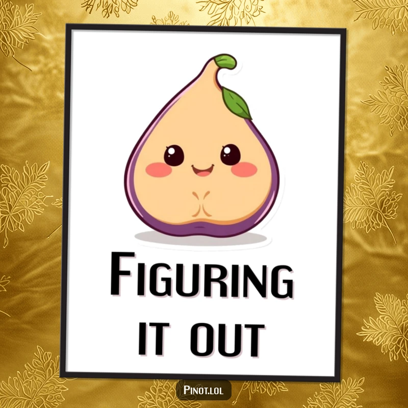 Funny poster showcasing a smiling, juicy fig character with simple eyes, joyfully wobbling.