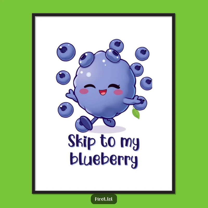 Funny Blueberries Skip Poster: Vibrant Wall Art of a Playful Berry!