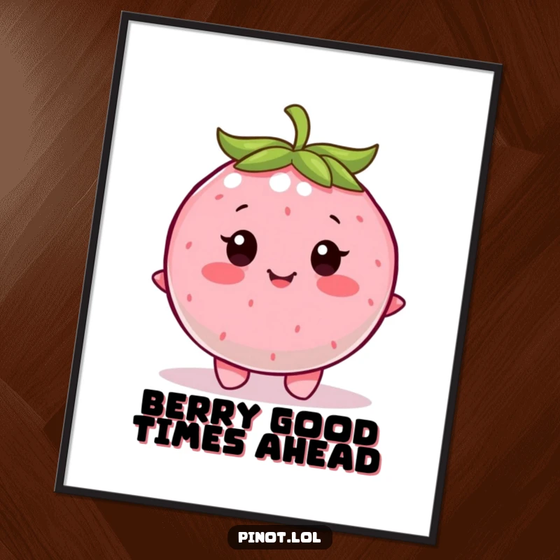 Funny Free Printable Wall Art of a contented berry character wiggling happily, adding cheerful and whimsical decor.