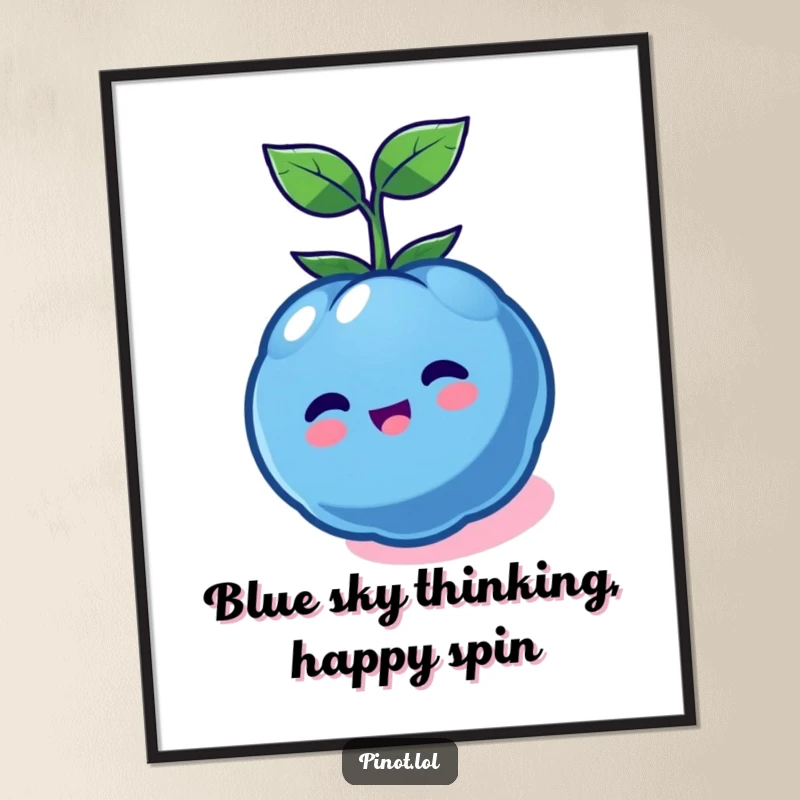 Funny Free Printable Wall Art: A delightful kawaii blueberry in a joyful, spinning motion, full of energy.