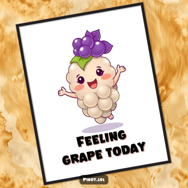 Funny Free Printable Wall Art of a plump grape character dancing with delight, adding joyful decor.
