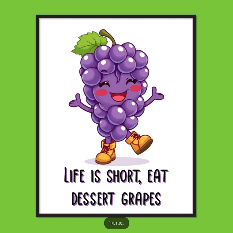 Free Printable Wall Art: Funny Grape Hop, Tiny Boots, Humorous Downloadable Decor