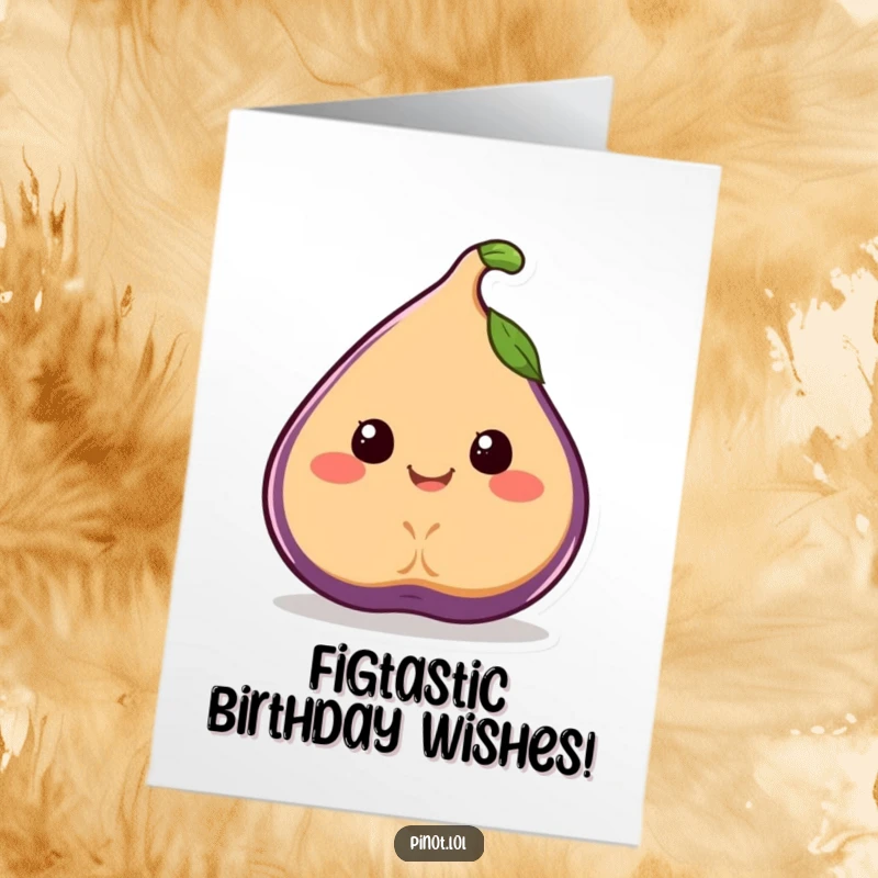 Funny Free Printable Birthday Card featuring a smiling fig character wobbling joyfully, celebrating a special day.
