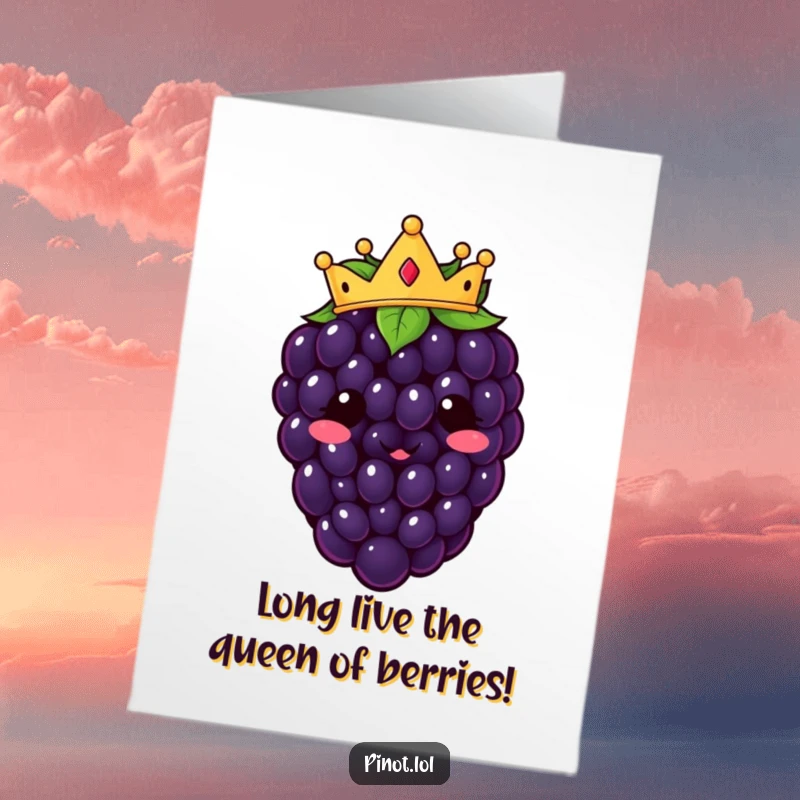 Funny Free Printable Congratulations Card: A cheerful kawaii blackberry sporting a tiny crown, exuding regal charm.