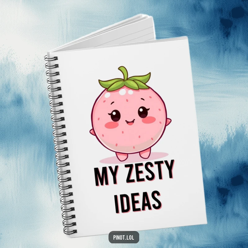 Funny notebook featuring a contented, round berry character with little eyes, happily wiggling.